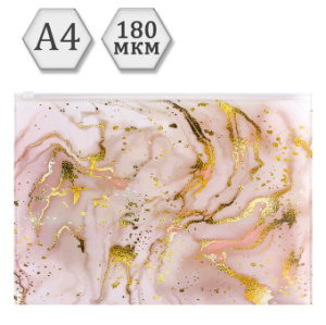 Папка-конверт на молнии, А4, 180мкм, MARBLE (ПК-3040) кратно 24