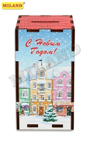Копилка деревянная /С Новым Годом!/, заснеженные дома    КС-9659