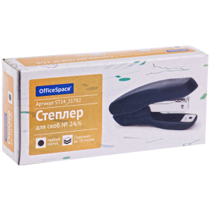 Степлер №24 OfficeSpace до 20л., пластиковый корпус, черный ST24_21782 (10702070/060625/5191946/1, К