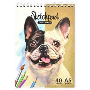 Скетчпад А5 148х210 мм, 40 л, блок - белый офсет, крафт-бумага 80 г/м², арт. 60511 БУЛЬДОГ /обложка 