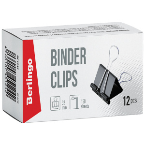 Зажимы для бумаг 32мм, Berlingo, 12шт., черные, картонная коробка BC1232 (10702070/100625/5196442/3,