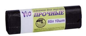 Пакеты для мусора 60л 10шт 16мкм черные (ПВД) VIO ПРОЧНЫЕ (пкб)
