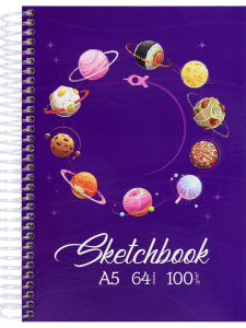 Скетчбук Космос (А5, 64л, 100г, 7БЦ, спираль слева) (айвори) С64-4186