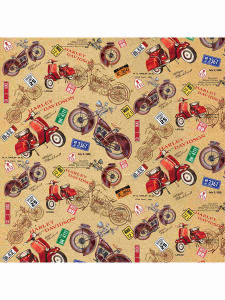 Крафт бумага Ретро-Мопеды для сувенирной продукции в листах размером 100*70 см, немелованная, с полн