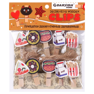 Прищепки декоративные деревянные  10шт/уп  /Фастфуд/ (набор)