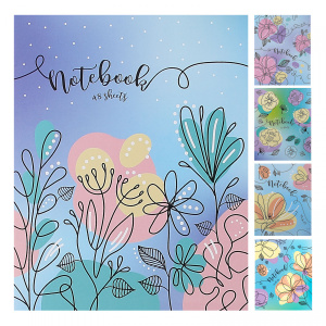 Тетрадь 48л А5ф Класс /D/ клетка на скобе Обл. мел.бумага Второй Блок серия  -Цветочные узоры-