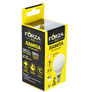 FORZA Лампа светодиодная G45 7W, E14, 560lm 3000К (10702070/110322/3091999, Китайская Народная Респу