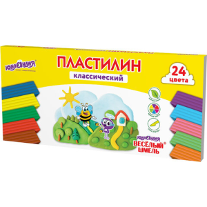 Пластилин классический ЮНЛАНДИЯ /ВЕСЁЛЫЙ ШМЕЛЬ/, 24 цвета, 480 грамм, стек, ВЫСШЕЕ КАЧЕСТВО, 106433
