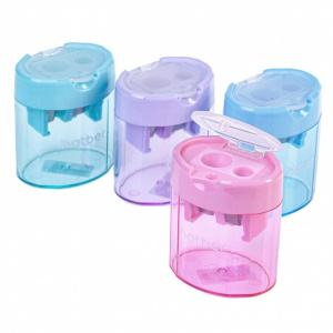 Точилка Hatber NEWtone Dual Пластиковая Цветная с контейнером с 2-мя отверстиями Ассорти 4 цв. с кры