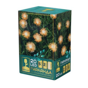 INBLOOM Гирлянда одуван на солн. батарее 20 LED*шампань, 5м, 2 реж, ПВХ зел, 2V60Ma,1.2V600mAh (1070