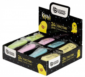 Ластик Schoolformat МИЛЫЕ УТОЧКИ термопласт. резина 55х25х10 мм овальный ассорти мягкий индив. штрих