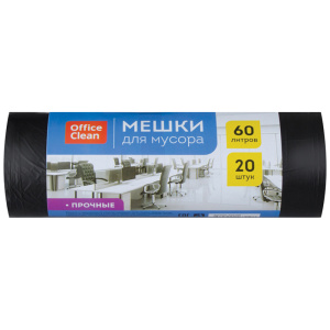 Мешки для мусора  60л OfficeClean ПНД, 20шт., прочные, черные, в рулоне 255799