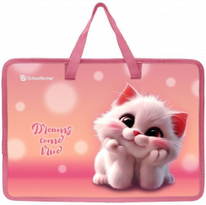 Папка д/труда с 2 ручками А4 широкая Schoolformat МЕЧТАТЕЛЬНЫЕ КОТЯТА 330х260х75 мм персик. пластик,