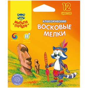 Мелки восковые Мульти-Пульти /Енот на острове Пасхи/, 12цв, картон, европодвес LC_10439
