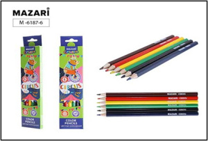Карандаши цветные деревянные CIRCUS, 6 цв., шестигранный корпус, d грифеля = 2.85 мм, картонная упак