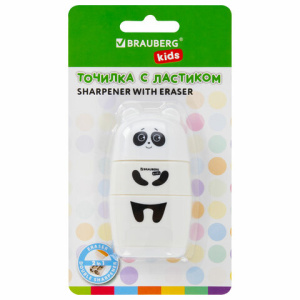 Точилка с ластиком 2 в 1 BRAUBERG KIDS /Зверушки/, 2 отверстия, блистер, 271988