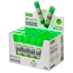 Клей-Карандаш Hatber X-Mate 21гр в картонной Дисплей-витрине