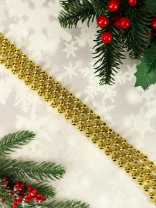 Бусы на ёлку Яркий праздник,  d 1 см, длина 1,8 м, золотые НУ-0053