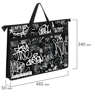 Папка для рисунков и чертежей с ручками BRAUBERG А3, пластик, молния сверху, /Graffiti/, 272233
