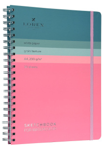 Скетчбук LOREX CURLY AQUARELLE GRADIENT TOUCH 200 г/м2 тонированная бумага 30 л. А4 тв.обл. soft tou