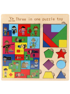 Деревянная игрушка. Головоломка 3 в 1 /Профессии/ (22,3x22,3x0,5 см) (арт.ИД-0192)