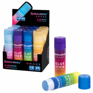 Клей-карандаш в градиентном корпусе BRAUBERG /Grade/, 21 г, PVP-основа, ассорти, 271247