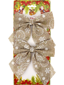 Новогоднее украшение. Набор ёлочных бантов, 2 шт /Веселые снеговички (бежевые)/, 13*13 см НУ-2291