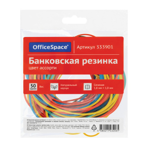 Банковская резинка  50г OfficeSpace, диаметр 60мм, ассорти, европодвес 333901