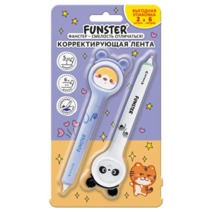Корректирующая лента FUNSTER (ФАНСТЕР) /Милые зверята/, 5 мм x 6 м, КОМПЛЕКТ из 2 шт., на блистере, 