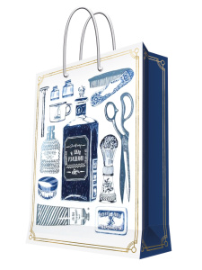 Бумажный пакет для сувенирной продукции с ламинацией, с шириной основания 26 cм, плотность бумаги 14