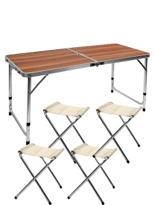 Набор туристический (1 стол 120х60х50/60/70см, 4 стула 35х31х27см), 30кг цвет дерево (Арт. НТР-5176)