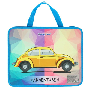 Папка детская с ручками А4 пласт. с рисунком на молнии Желтый автомобиль