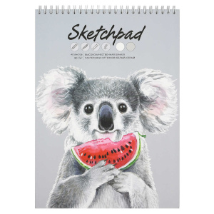 Скетчпад А4 210х290 мм, 40 л, блок - белый офсет, серый офсет 80 г/м², арт. 62767 КОАЛА С АРБУЗОМ /о