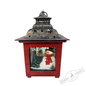 Фонарь рождественский /Лесной снеговичок/ (металл/стекло) 18х18х27,5 см