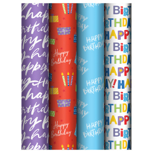 Упаковочная бумага глянц. 70*100см, MESHU /Congrats/, 80 г/м2, ассорти, 4 дизайна (г.1)