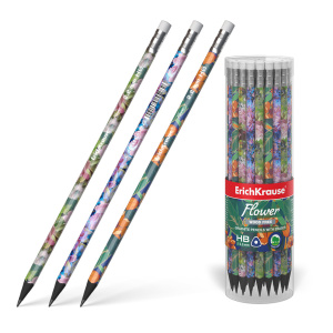 Чернографитный карандаш пластиковый ErichKrause  Flower, трехгранный, с ластиком, HB (в тубусе по 42