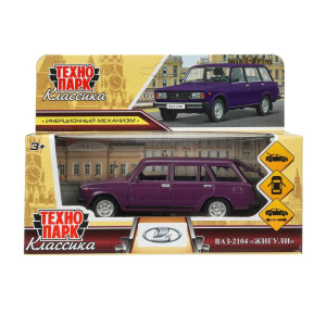 Машина металл ВАЗ-2104 ЖИГУЛИ 12 см, двери, багаж, инерц, баклажан, 