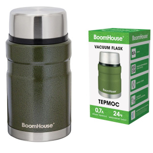 Термос 0,7 л для еды/напитков с широким горлом, BOOMHOUSE (БумХаус) RIBBED, нержавеющая сталь SUS304