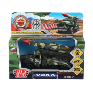 Машина металл УРАЛ урал ракета вс 12см, откр. дв., инерц., подв. дет., кор. Технопарк в кор.2*24шт