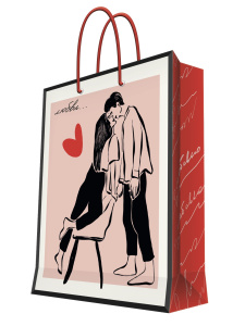 Бумажный пакет для сувенирной продукции с ламинацией, с шириной основания 17,8 cм, плотность бумаги 