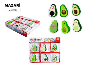 Ластик AVOCADO, термопластичная резина, фигурный, 6 дизайнов, ОПП- упаковка / картонный дисплей