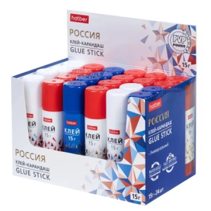 Клей-Карандаш Hatber -Россия- 15гр в картонной Дисплей-витрине